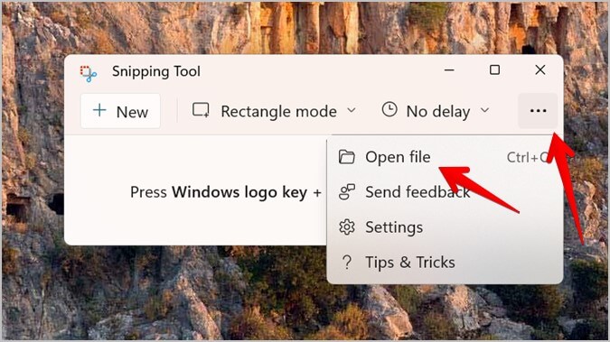 Snipping Tool Windows 11 Mở tệp