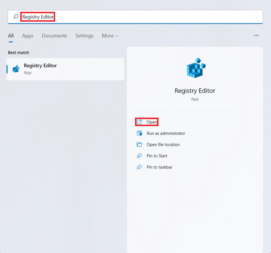 Start menu tìm kiếm kết quả cho Registry Editor.  Cách tắt màn hình khóa trong Windows 11